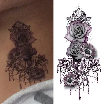 1db Lila Rózsa a Víz Transzfer Tetoválás Matricák Nők Mellkasi Body Art Ideiglenes Tetoválás Lány, Derék, Láb Virág Tetkóimat Matrica