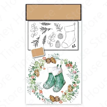 2021 Új Karácsonyi Harisnya Növény Fenyőtoboz Tiszta Bélyeget Dekoráció Készítése Festmény Kártya Scrapbooking Nem Fémforgácsolási Meghal
