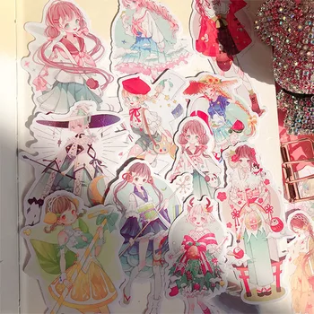 21PCS Japán rajzfilm aranyos lány matrica DIY scrapbooking Journal kollázs telefon napló album boldog terv ajándék pecsét dekoráció
