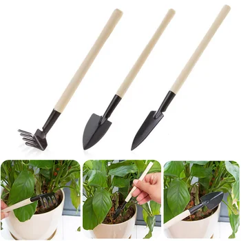 3 Db/készlet Mini Ásó Lapát Harrow Virágtartó Eszközök Cserepes Növények, Karbantartás Fa nyéllel Növény-Talaj Lapát Kerti Szerszámok