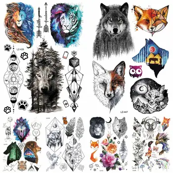3D Akvarell Erdő Farkas Állatok Ideiglenes Tetoválás Matricák A Nők, Lányok Vízálló Hamis Férfiakat, Tetoválás Nyári Stílusú Tetoválás Papír