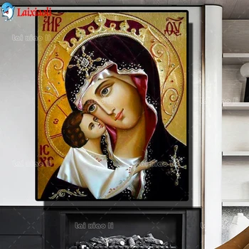 5D diy gyémánt festmény Ortodox ikon,teljes négyzet, kör gyémánt hímzés kristály cross stitch anyai szeretet, gyermek lakberendezés