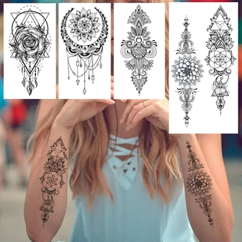 Csipke Láncok Ideiglenes Tetoválás A Nők, Szexi Mandala Henna Virág Tetoválás Mehndi Hamis Ékszerek Hold Geometriai Rose Mellkas Tetoválás Művészet