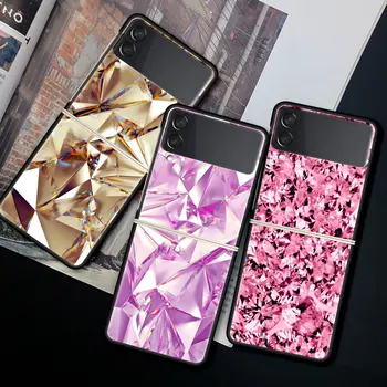Geometriai Arany, Lila, Rózsaszín Gyémánt Telefon tok Samsung Galaxy Z Flip 3 5G Borító Fekete, Kemény PC Ház Zflip3 Szegmentált Fundas