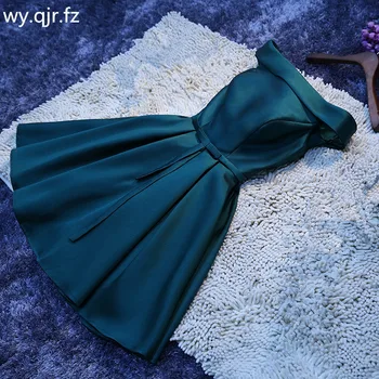 LBHS2143M#Csipke Csónak Nyakú sötét zöld rövid menyasszonyi Ruha esküvői buli, báli ruha, a lányok 2019 új nagykereskedelmi testreszabása