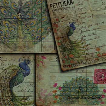 Panalisacraft Szemét Journal Vintage páva bélyegző papír Dekoráció, kézműves papír DIY Scrapbook album háttér papír