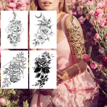 Szexi Igazi Háromszög, Virág Ideiglenes Tetoválás Matrica Női Test, Láb Művészeti Hamis Tetoválás Felnőtt Smink 3d Rose Csapat Karján Tetoválás Papír