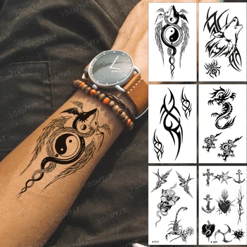 Vízálló Ideiglenes Tetoválás Kínai Pletyka Dragon Wing Farkas Vipera Fekete Kereszt Tetoválás Kar, Kéz Flash Tatto Férfi, Nő, Gyermek Tetoválás