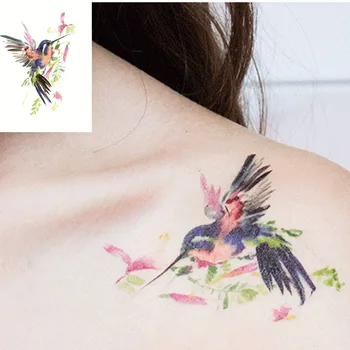 Vízálló Ideiglenes Tetoválás Matrica Akvarell Kolibri Madár Body Art Víz Transzfer Flash Hamis Tetoválás Férfiak Nők