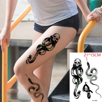 Vízálló Ideiglenes Tetoválás Matrica Nagy Koponya Kígyó Hamis Tatto Flash Karján Tetoválás Lábát, Body Art, a Nők, Férfiak